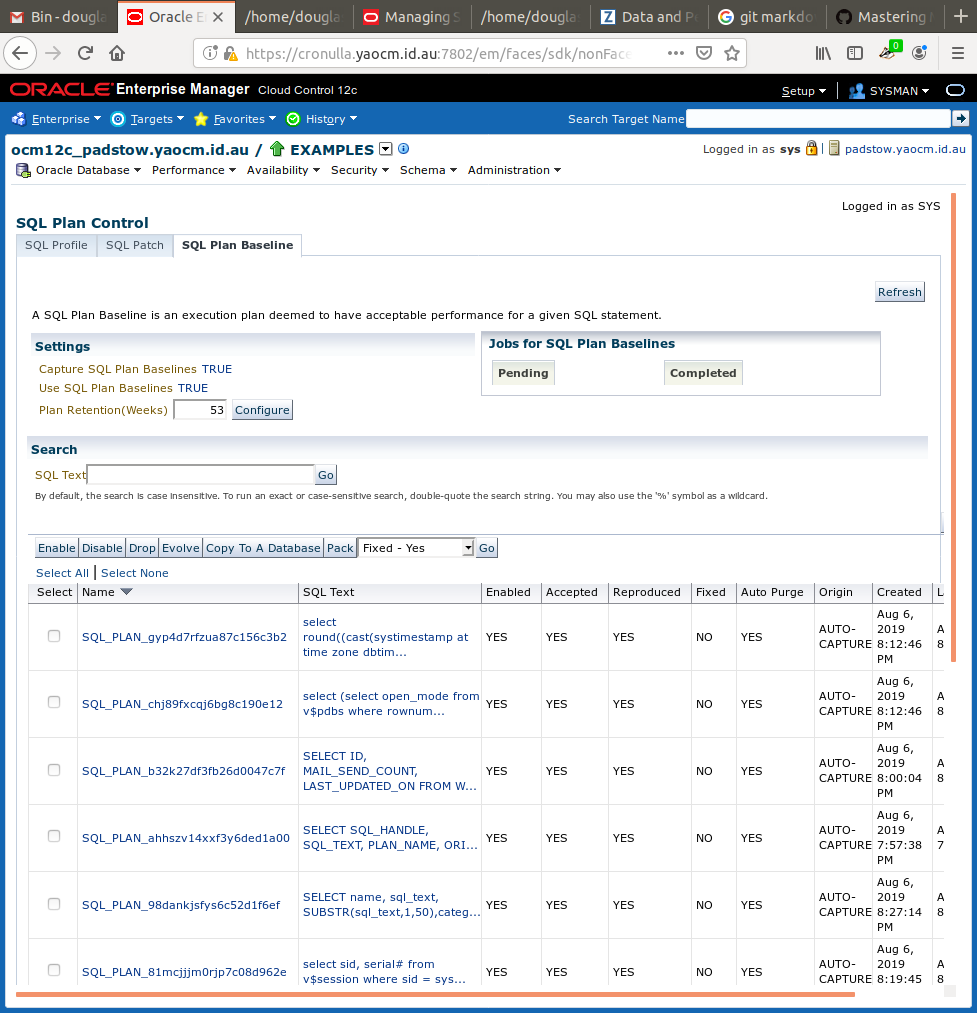 All captured SQL Plan Baselines