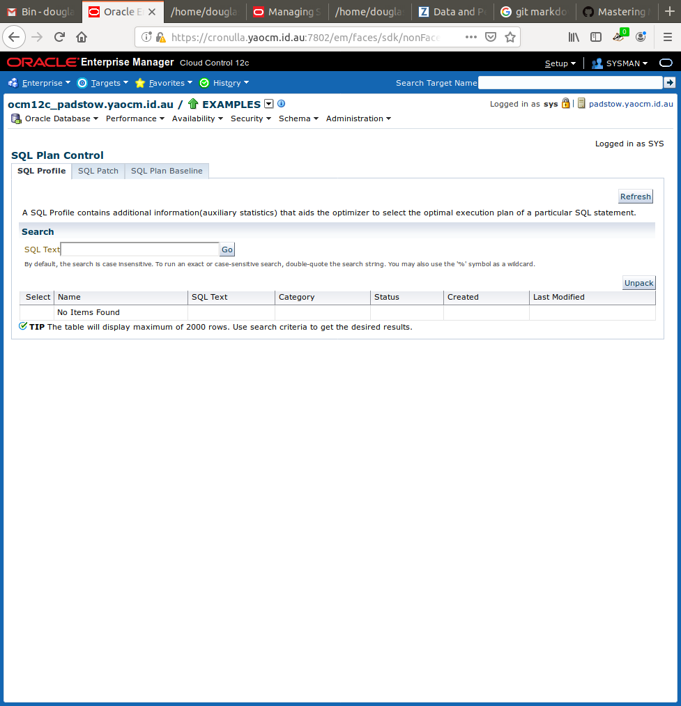 Access SQL Plan Baseline tab