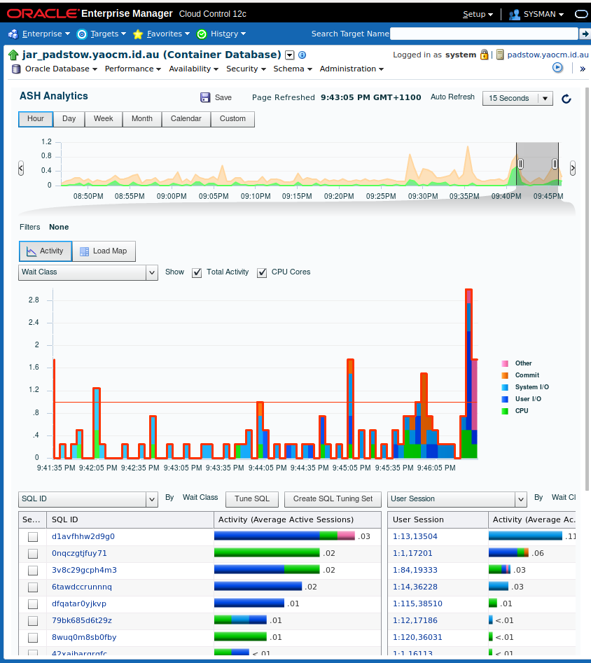 Sample ASH analytics page