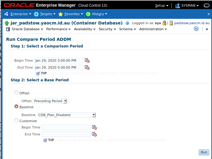 Fill in Compare ADDM Period Parameter