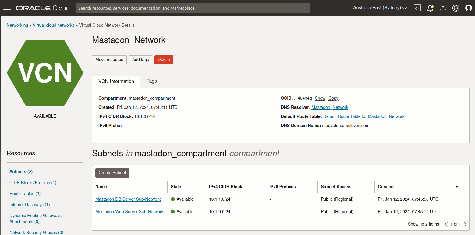 Display Mastadon network from OCI console