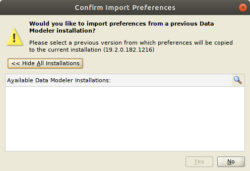 screen asking to import data from a previous installation of SQL Developer Data Modeler