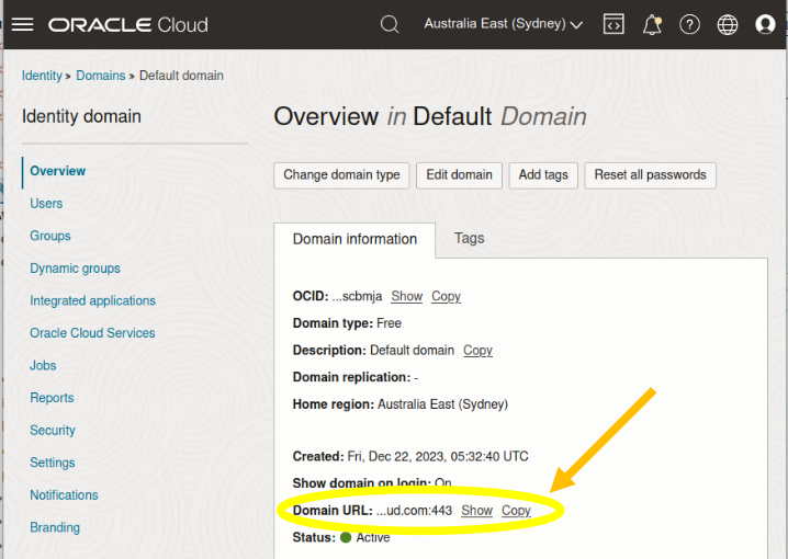 Get endpoint from Domain URL in the overview for the Default Domain